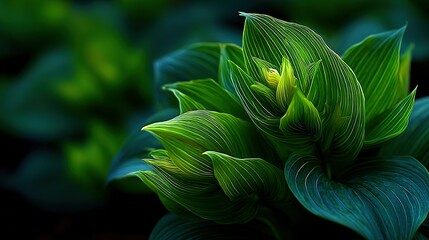 Close-up of vibrant green leaves with intricate veins.