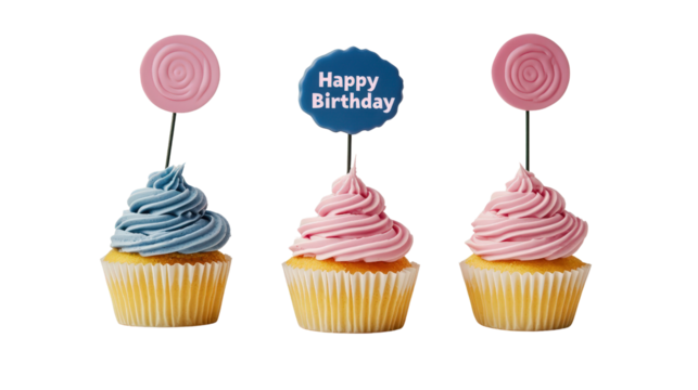 "Happy Birthday" cake topper sign, Transparent background, PNG file - Powered by Adobe