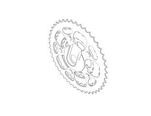 Bicycle Front Sprocket Wireframe Illustration: Detailed Technical Drawing of Bike Chainring, Engineering Blueprint Style Mechanical Part for Cycling Equipment and Industrial Design