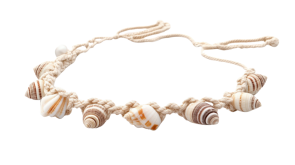Macrame anklet with shell accents,Transparent background, PNG file