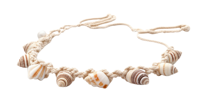 Macrame anklet with shell accents,Transparent background, PNG file