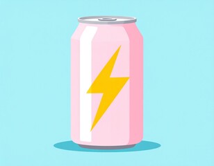 Pink Can Illustration With Yellow Lightning Bolt On Teal Background