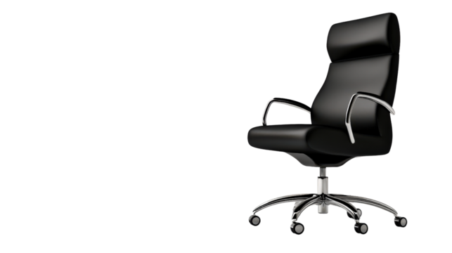 Modern black office chair with wheels, background isolated on a Transparent background, PNG file.