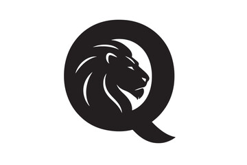 Obraz premium Majestic lion head inside letter Q profile mane
