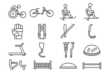 Adaptive sports equipment icons on gradient background