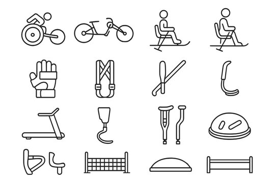 Adaptive sports equipment icons on gradient background