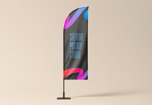 Vertical Fabric Flag Mockup with Rounded Top on Stand 