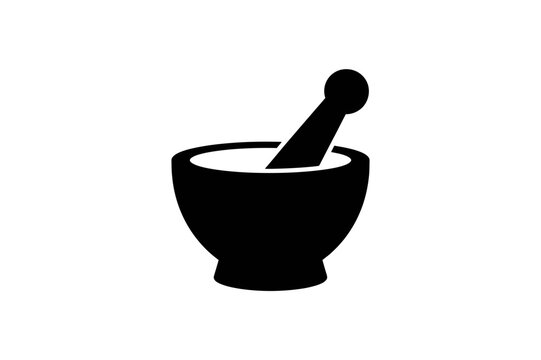 Illustration of a mortar and pestle in black color
