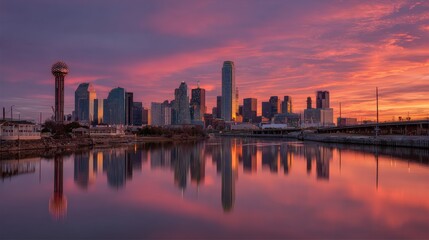 Obraz premium Stunning photo of dallas Skyline at Sunrise.