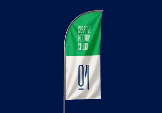 Curved Top Fabric Flag Mockup with Green & White Colors &ndash; Isolated on Dark Blue Background