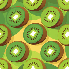 Fototapeta premium Seamless repeating pattern design featuring sliced kiwi fruits perfect for backgrounds and various creative design projects.