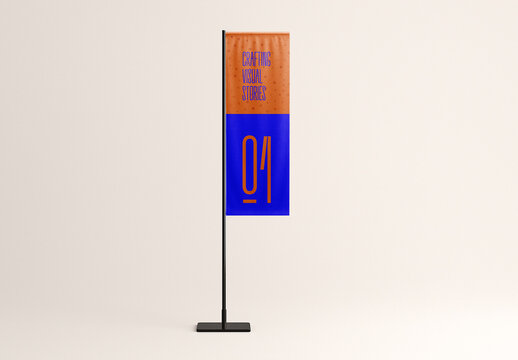 Vertical Fabric Flag Mockup with Flat Top on Stand &ndash; Minimal Light Background