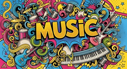 Obraz premium Vivid Pop Art Music Doodle Composition