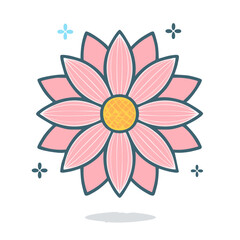 Stylized Pink Blossom Illustration on Black Background Cute Floral Design Element