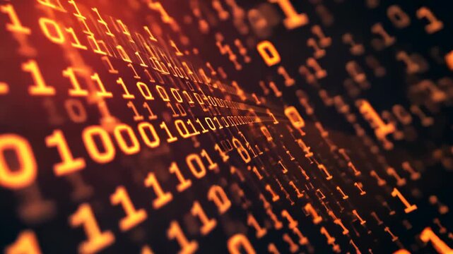 	
technology theme background, binary number 0 1 glowing moving down as curtain over circuit pattern ground	
