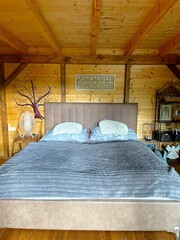 Bedroom interior in a country house in eco style