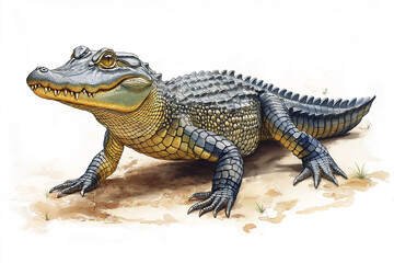 Naklejka premium Alligator reptile wildlife in nature, animal predator scaly species and habitat explored