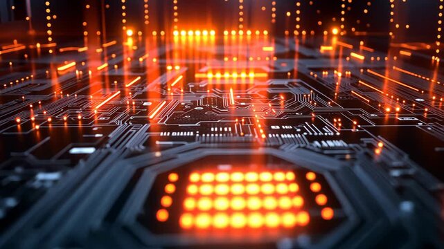 abstract background futuristic neon light glowing in cybernetic verse, orange neon light