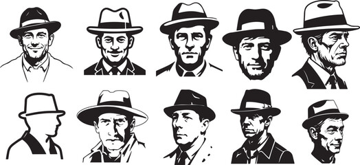 Man with Hat Silhouette Collection Vector Illustration