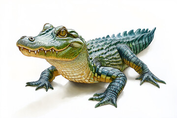 Naklejka premium Alligator with Distinct Scales in Natural Habitat Surrounded by Wildlife and Aquatic Environment