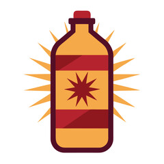 Stylized bottle with sunburst effect and red stripes