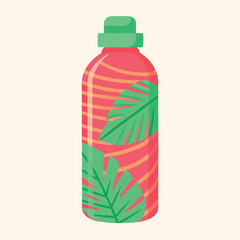 Tropical leaf patterned water bottle with green cap
