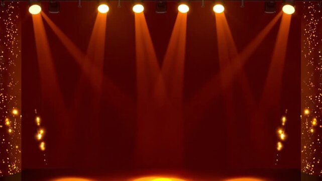 Golden Spotlight Stage. Symmetrical Beams and Starry Glow on a Warm Elegant Background.mp4