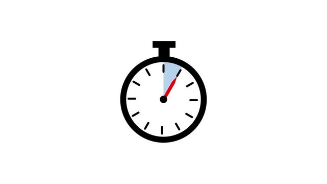 stopwatch icon animation one minute duration on white background 4K resolution video