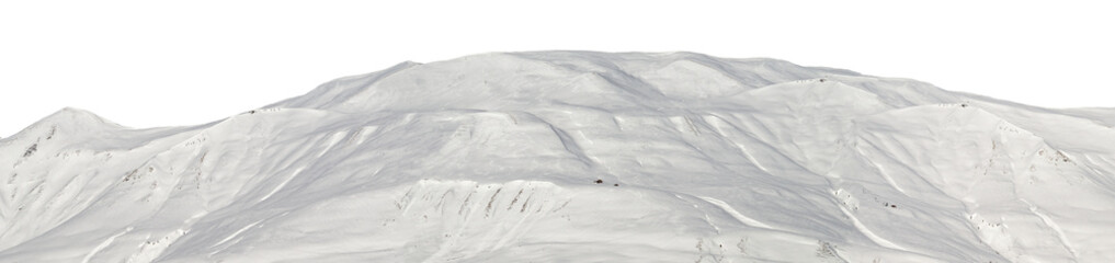 Extra long white snow mountain on isolated transparent background. PNG