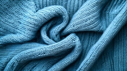 Fototapeta premium Textured Blue Knit Fabric Swirl Background