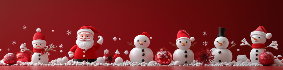 Bright red Christmas background with Santa Claus and copy space