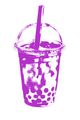 Vibrant Purple Bubble Tea Silhouette on Black Background Modern Pop Art Drink for Design PNG