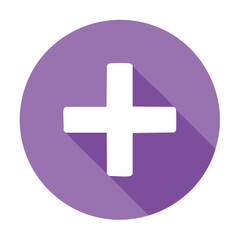 Obraz premium White Plus Sign on Violet Circle with Long Shadow, Vector Illustration