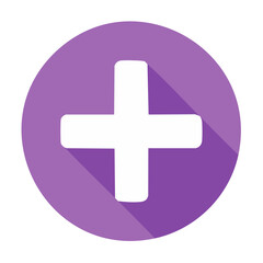 Plus Sign Icon on Purple Circle Button with Shadow Effect