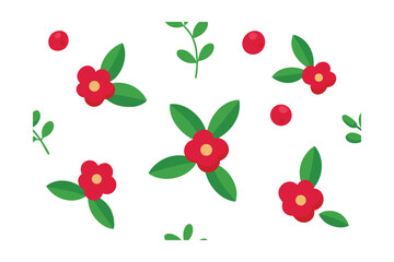 Seamless Vector Of Lingonberries And Herbal Flowers