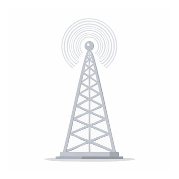 Telecommunications Tower with Radio Waves Flat Vector Illustration