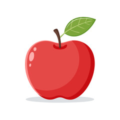 Illustration of a red apple with green leaf and brown stem, isolated on black background