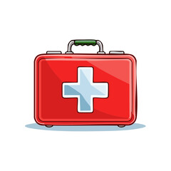 Obraz premium Illustration of a cartoon red first aid kit with a white cross for medical emergencies and health care supplies