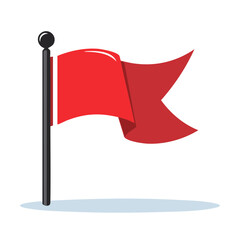 Single red flag illustration on black background waving in wind to show change direction or alert danger. Minimalist style.