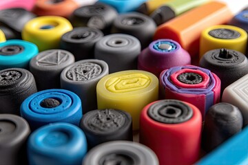 Colorful, diverse array of small, round, textured caps