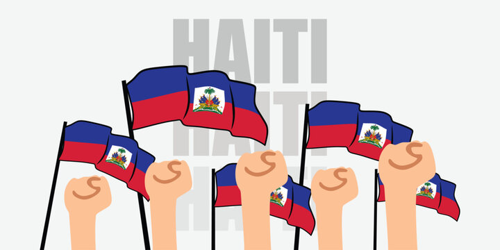 hand with flag of the Haiti or Haiti independence day vector illustration of Haiti flag with gray background banner or greeting card