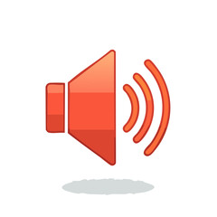 Vibrant orange speaker icon illustration against black Audio symbol with sound waves for volume concepts and attention getting