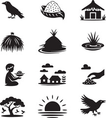 Black Village Life Icon Pack – Rural Culture Silhouette Set