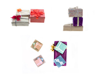 several gift boxes on white isolated background