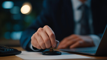 Administrative paperwork approval with a laptop and mouse