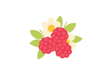 Watercolor Raspberry Clusters And Chamomile