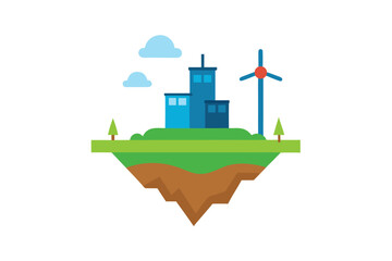 Vertical Soil Cut Island With Windmill And Smart Homes