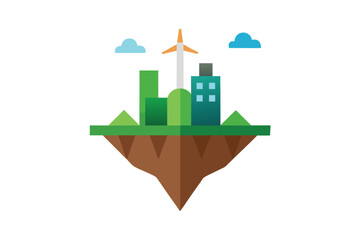 Vertical Soil Cut Island With Windmill And Smart Homes