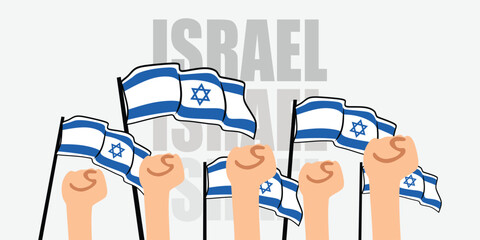 hand with flag of the Israel or Israel independence day vector illustration of Israel flag with gray background banner or greeting card