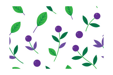 Seamless Artistic Pattern With Purple Berries And Leaves